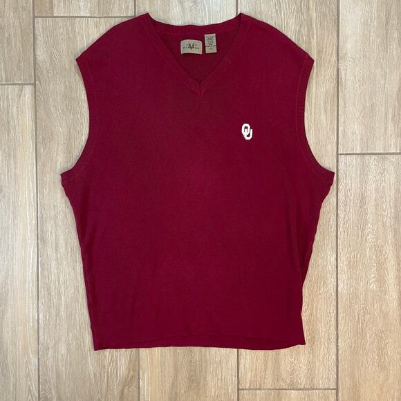 OU Sooners Sweater Vest Men’s XXL Red Knit Sleeveless Pullover Vesi Sportswear - Picture 1 of 7